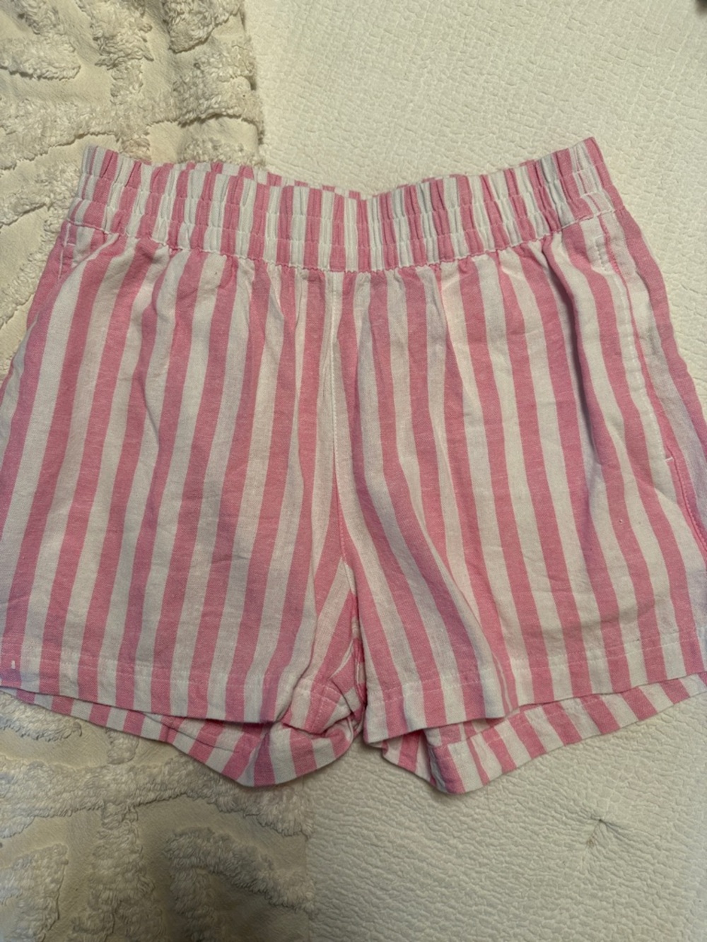 Old Navy Pink & White Striped Elastic Waist Shorts